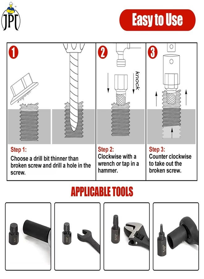 JPT 25Pcs Screw Nut Extractor Set, Hex Head Multi-Spline Remover for Rounded Bolts, Broken Studs, Hex Sockets, Screws, and Fittings - Image 4